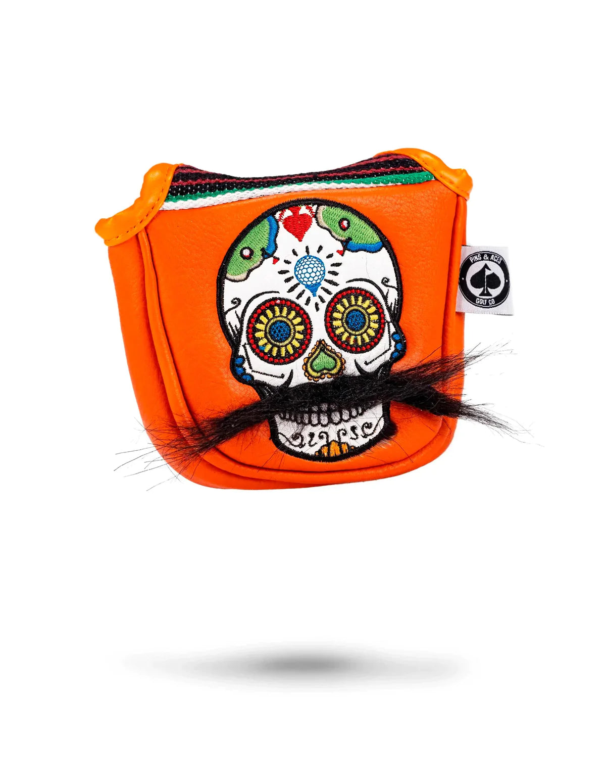 Mustache Sugar Skull - Mallet Putter Cover in Orange