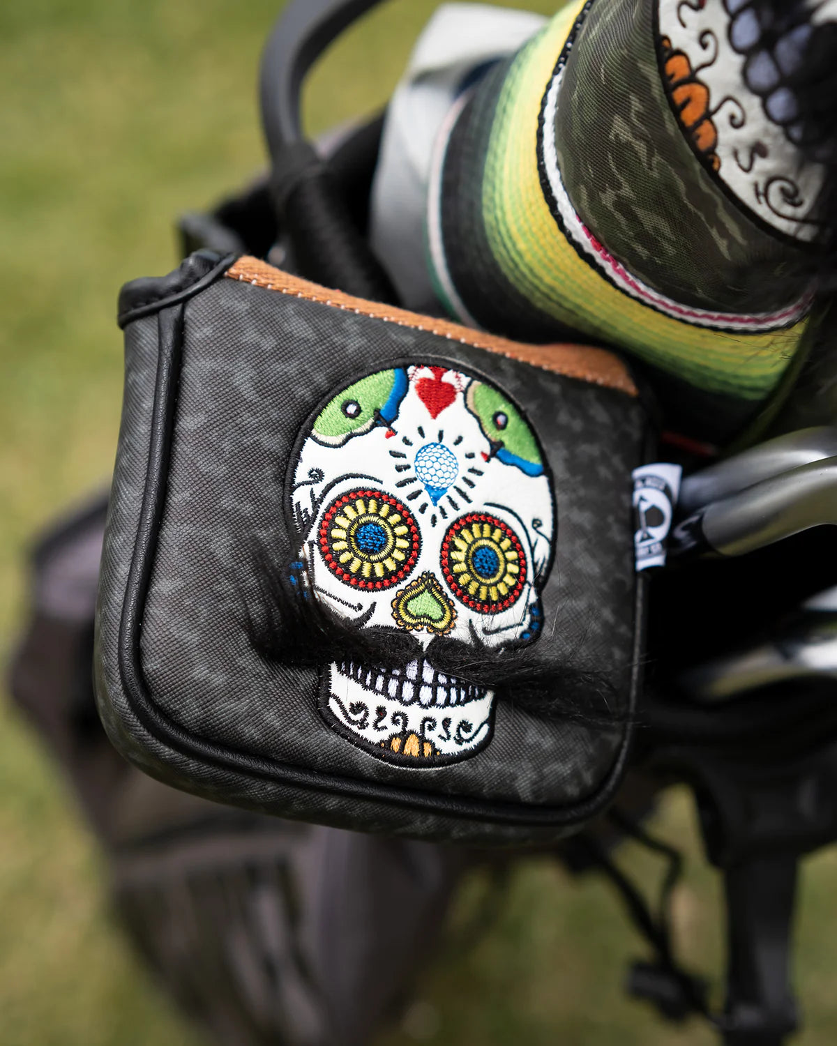 Mustache Sugar Skull - Mallet Putter Cover in Gray Camo