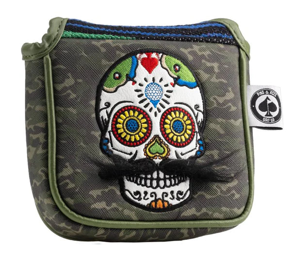 Mustache Sugar Skull - Mallet Putter Cover in Green Camo