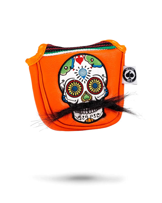 Mustache Sugar Skull - Mallet Putter Cover in Orange