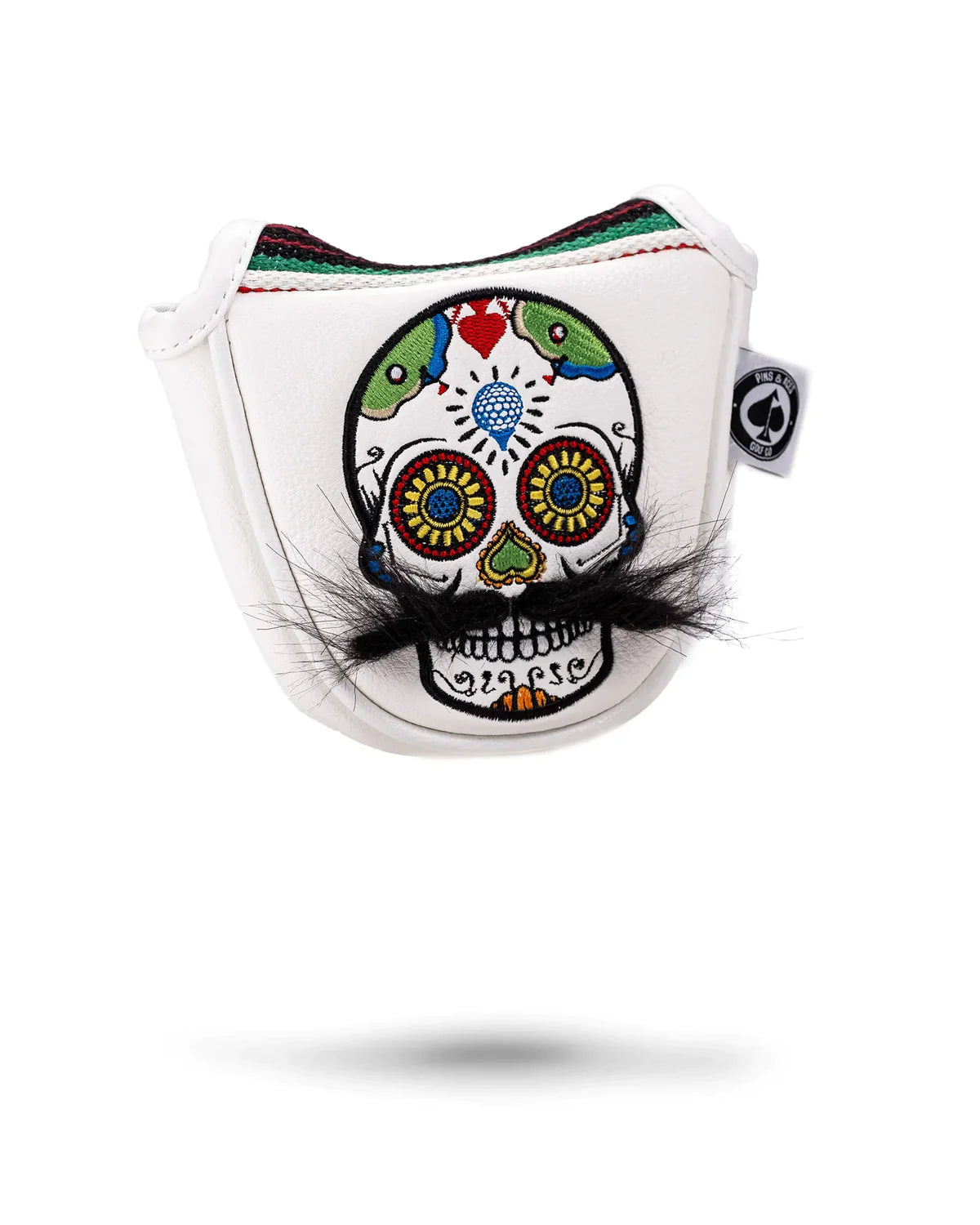 Mustache Sugar Skull - Mallet Putter Cover in White